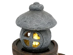Fonte Zen para exterior, ideal para jardim/terraço/varanda/gramado - 44,5 x 25 x 95 cm - com LEDs - Resina - cinza
