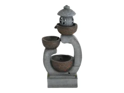 Fonte Zen para exterior, ideal para jardim/terraço/varanda/gramado - 44,5 x 25 x 95 cm - com LEDs - Resina - cinza