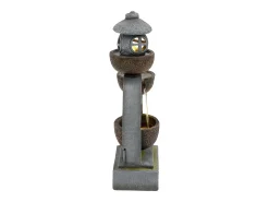 Fonte Zen para exterior, ideal para jardim/terraço/varanda/gramado - 44,5 x 25 x 95 cm - com LEDs - Resina - cinza