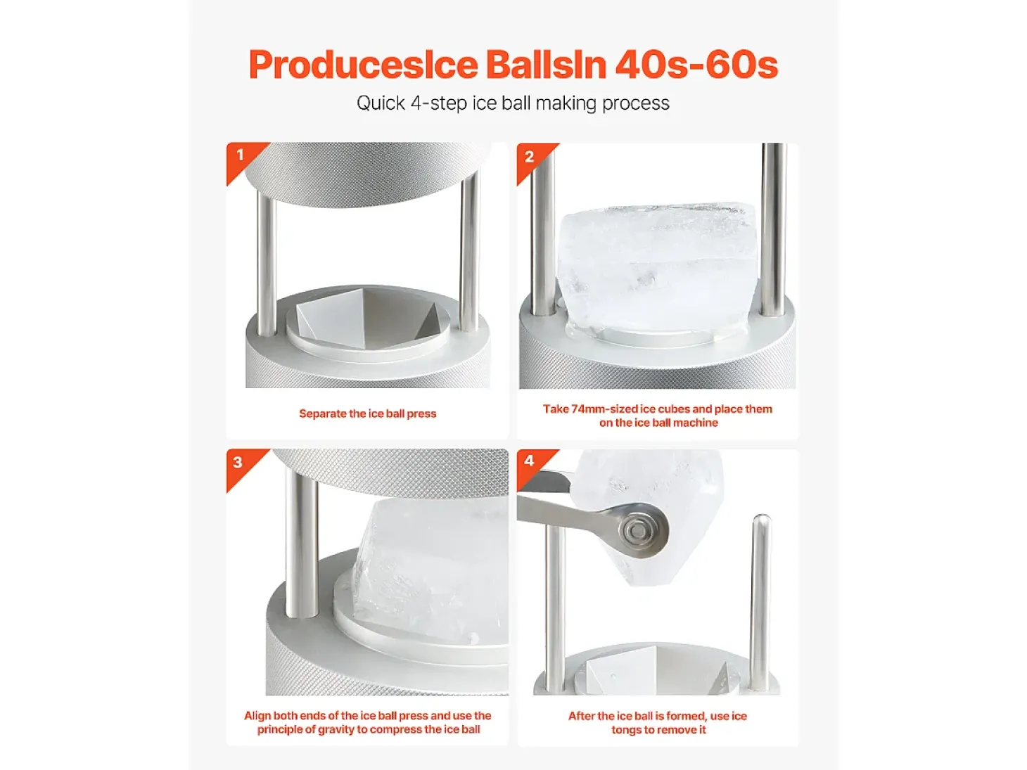 Forma de Gelo SucceBuy Prensa de Gelo Ice Diamond, Máquina de Bolas de Gelo de 6.5cm, Kit de Prensa de Gelo para Uísque, Perfeito para Uso Doméstico