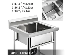 Fregadeiro de Aço Inoxidável com 1 Compartimento SucceBuy, 93x61x60cm, para Lavar na Cozinha de Restaurantes, Banheiro, Garagens