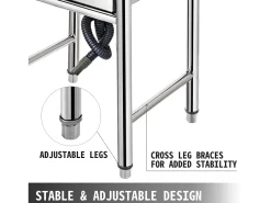 Fregadeiro de Aço Inoxidável com 1 Compartimento SucceBuy, 93x61x60cm, para Lavar na Cozinha de Restaurantes, Banheiro, Garagens