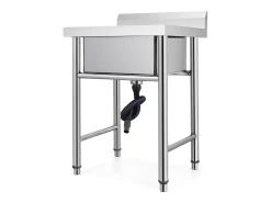 Fregadeiro de Aço Inoxidável com 1 Compartimento SucceBuy, 93x61x60cm, para Lavar na Cozinha de Restaurantes, Banheiro, Garagens
