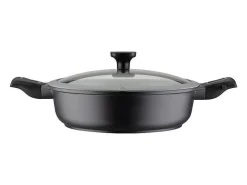Frigideira antiaderente Easy Click GSW em alumínio de 28 cm com tampa de vidro e alças removíveis, compatível com indução