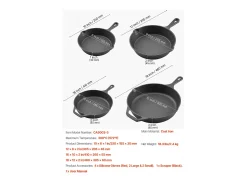 Frigideira em Ferro Fundido SucceBuy, 4 Peças 15,5/20,5/26/30,5 Cm, Frigideira Pré-Temperada com Pega em Silicone Resistente ao Calor, para Forno, Gás, Elétrica
