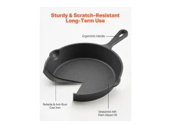 Frigideira em Ferro Fundido SucceBuy, 4 Peças 15,5/20,5/26/30,5 Cm, Frigideira Pré-Temperada com Pega em Silicone Resistente ao Calor, para Forno, Gás, Elétrica