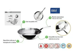 Frigideira INOXIBAR 20 cm em aço inox 18% Triply, cabo ergonômico, compatível com todos os fogões e indução