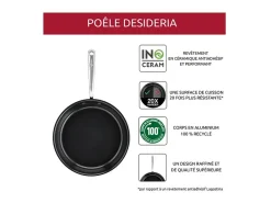 Frigideira Lagostina Desideria cerâmica 24 cm - Revestimento antiaderente, Thermo-Fusion, Alumínio reciclado - Preto