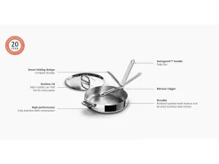 Frigideira para saltear Joseph Joseph Space Steel 28 cm, em aço inox, com mango plegável e tampa, apta para indução e forno.