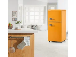 Frigorífico de 60 litros com 2 portas e iluminação LED - Consumo energético de 102 kWh/ano - Amarelo antigo