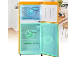 Frigorífico de 60 litros com 2 portas e iluminação LED - Consumo energético de 102 kWh/ano - Amarelo antigo