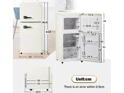 Frigorífico de 60 litros com 2 portas e iluminação LED - Consumo de energia de 102 kWh/ano - Branco cremoso