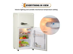 Frigorífico de 60 litros com 2 portas e iluminação LED - Consumo de energia de 102 kWh/ano - Branco cremoso