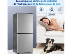 Frigorífico de 106 litros com 7 posições de temperatura e iluminação LED - Prateado