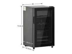 Frigorífico de 76 litros com iluminação LED, prateleiras ajustáveis ​​e cor preta.