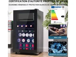 Frigorífico de 76 litros com iluminação LED, prateleiras ajustáveis ​​e cor preta.
