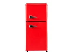 Frigorífico de 60 litros com 2 portas e iluminação LED - Consumo energético de 102 kWh/ano - Vermelho