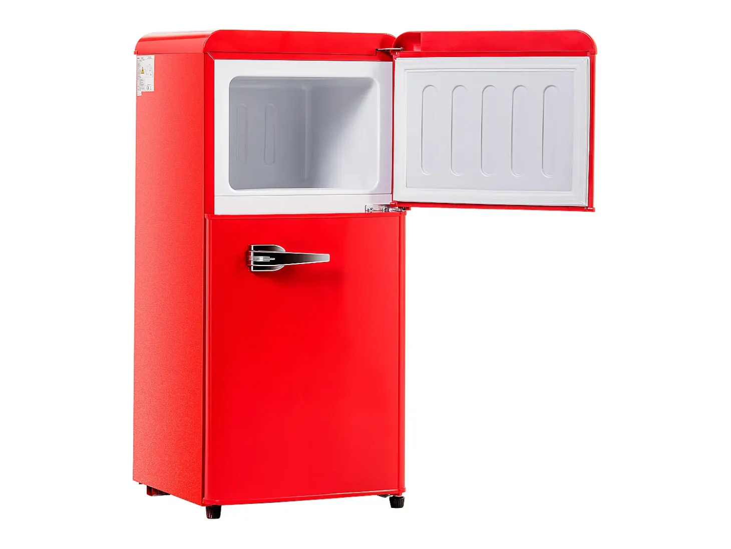 Frigorífico de 60 litros com 2 portas e iluminação LED - Consumo energético de 102 kWh/ano - Vermelho