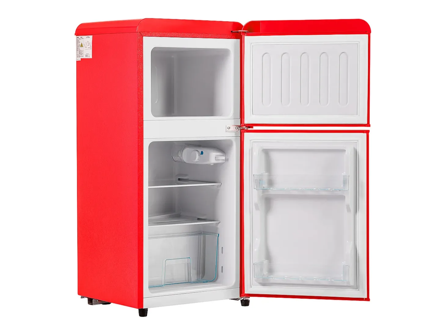 Frigorífico de 60 litros com 2 portas e iluminação LED - Consumo energético de 102 kWh/ano - Vermelho