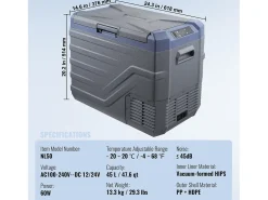 Frigorífico de Automóvel SucceBuy Frigorífico Portátil para Automóvel com Compressor de 50L, Zona Dupla, para Casa e Carro