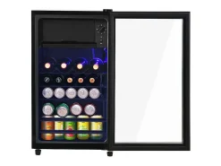 Frigorífico 76L com congelador e gaveta para legumes - Classe E - com LED e porta de vidro - 42dB - temperatura ajustável - 43.5x40x71.6cm
