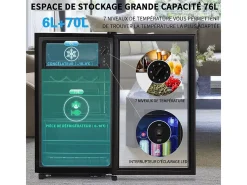 Frigorífico 76L com congelador e gaveta para legumes - Classe E - com LED e porta de vidro - 42dB - temperatura ajustável - 43.5x40x71.6cm