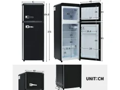 Frigorífico 28L+64L, -27°C~13°C, 116 kWh/ano, 45dB, eficiência energética D, Preto, 41x45.5x105.5cm