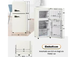 Frigorífico 22L+38L, porta dupla com LED e pés ajustáveis, classe E, -27°C-13°C, 102 kWh/ano, Branco, 42x45.5x88.8cm