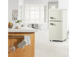 Frigorífico 22L+38L, porta dupla com LED e pés ajustáveis, classe E, -27°C-13°C, 102 kWh/ano, Branco, 42x45.5x88.8cm