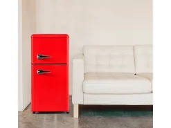 Frigorífico 22L+38L, porta dupla com LED e pés ajustáveis, classe E, -27°C-13°C, 102 kWh/ano, Vermelho, 42x45.5x88.8cm