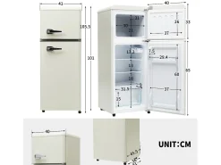 Frigorífico retro de 92 litros com 2 portas e iluminação LED - -27°C a 13°C - Branco antigo