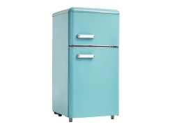 Frigorífico retro de 72 litros com 2 portas e iluminação LED - congelador de 21 litros - Azul-esverdeado