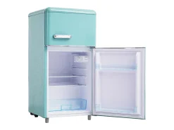 Frigorífico retro de 72 litros com 2 portas e iluminação LED - congelador de 21 litros - Azul-esverdeado
