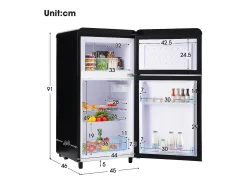 Frigorífico retro de 72 litros com iluminação LED - congelador de 21 litros - Preto