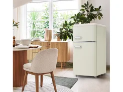 Frigorífico retro, frigorífico de porta dupla superior e inferior, volume total de 72 litros, com volume de congelador de 21 litros, 120 kWh/ano, luz LED