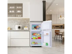 Frigorífico retro, frigorífico de porta dupla superior e inferior, volume total de 72 litros, com volume de congelador de 21 litros, 120 kWh/ano, luz LED