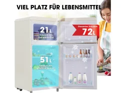Frigorífico retro, frigorífico de porta dupla superior e inferior, volume total de 72 litros, com volume de congelador de 21 litros, 120 kWh/ano, luz LED