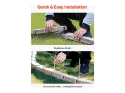 Fronteiras para Plantar SucceBuy Borda de Jardim em Pedra Artificial, 1180 × 95 × 57 mm, Borda de Relvado Realista, Design Modular, Tamanho de Tijolo