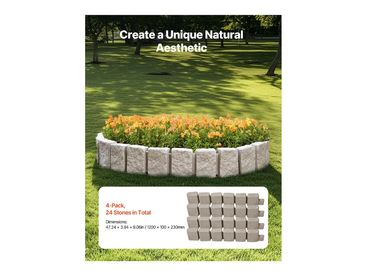 Fronteiras para Plantar SucceBuy Orla de Jardim com Imitação de Pedra Natural 1200 x 100 x 230 mm