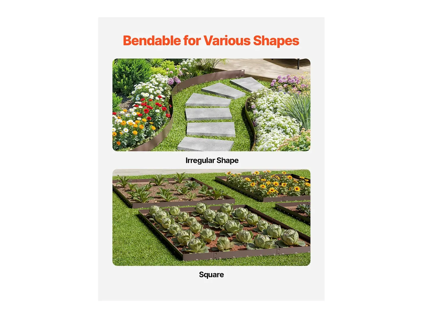 Fronteiras para Plantar SucceBuy Bordas de Jardim em Aço, Embalagem de 5, 99 x 7,5 cm, Resistente à Ferrugem, Castanho