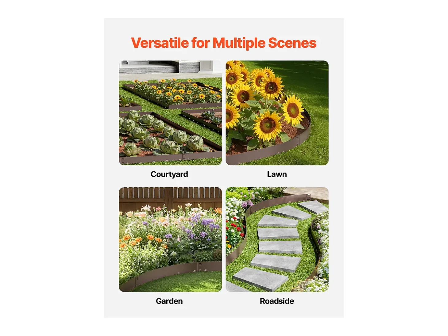 Fronteiras para Plantar SucceBuy Bordas de Jardim em Aço, Embalagem de 5, 99 x 7,5 cm, Resistente à Ferrugem, Castanho