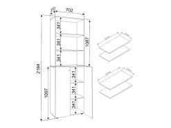 Gabinete do escritório Ulas Cinza A. 220 x L. 70 x P. 40cm