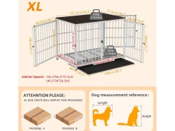 Gaiola grande para cães de grande porte, design de interiores, gaiolas para cães com 3 portas, 108 x 72 x 81 cm