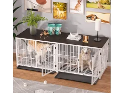 Gaiola grande para cães de interior, caixa de madeira para cães, móveis para casa, gaiolas para cães com 3 portas, 92 x 75 x 64 cm