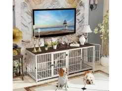 Gaiola grande para cães de interior, caixa de madeira para cães, móveis para casa, gaiolas para cães com 3 portas, 92 x 75 x 64 cm