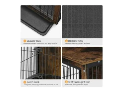 Gaiola industrial de madeira para cães, gaiola grande para cães, gatos, coelhos, móveis industriais para uso interno, 97 x 59 x 75 cm