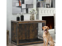 Gaiola industrial de madeira para cães, gaiola grande para cães, gatos, coelhos, móveis industriais para uso interno, 97 x 59 x 75 cm