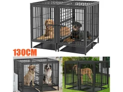 Gaiola para cães com 3 portas internas, caixa grande para cães XXL com bandeja removível 90x62x68cm