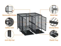 Gaiola para cães com 3 portas internas, caixa grande para cães XXL com bandeja removível 90x62x68cm