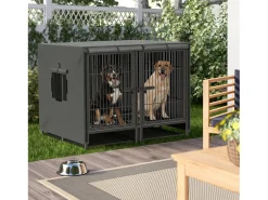 Gaiola para cães com 3 portas internas, caixa grande para cães XXL com bandeja removível 90x62x68cm